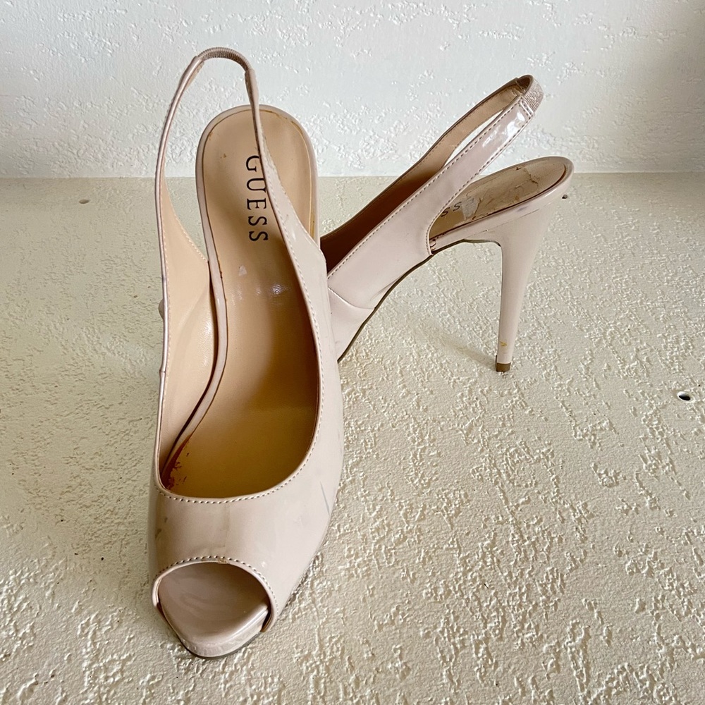 Guess Beige Patent Leather Slingback Pumps